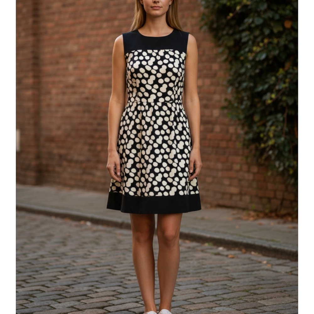 Stylish Black and Cream Polka Dot Dress from Anthropologie size 12